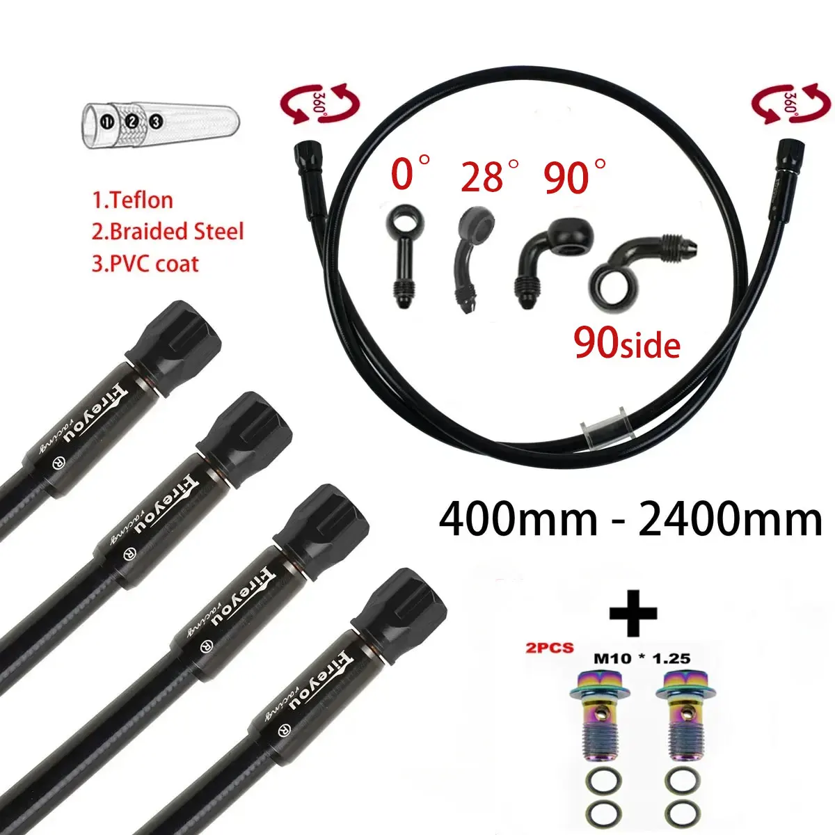 Motorcycle Brake Cable - AN3 Örgülü Fren Hortumu Motosiklet Hidrolik